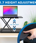 Sit Stand Keyboard Tray For Desk With Height Adjustable Riser And Large 23.6 Inch By 11.8 Inch Surface holding a laptop