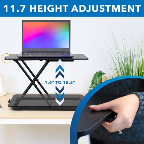 Sit Stand Keyboard Tray For Desk With Height Adjustable Riser And Large 23.6 Inch By 11.8 Inch Surface holding a laptop
