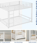 Metal Twin Over Twin Bunk Bed With Noise Reduction Durable Steel Frame Rust Resistant White Finish Safe Guard Rails