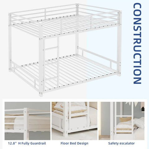 Metal Twin Over Twin Bunk Bed With Noise Reduction Durable Steel Frame Rust Resistant White Finish Safe Guard Rails