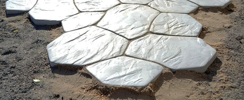 Installed flagstone paving stones made with Concrete Molds 6 Piece DIY Plastic Molds Set For Flagstone Paving Stones Patio Garden Walkways And Paths