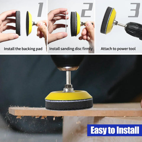 3 Inch Gold Sanding Discs Set For Drill Attachment, Hook And Loop Sander Kit installation on power tool