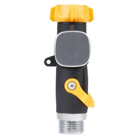 4 Way Lever Flow Through Valve Connector Bundle For Garden Hoses, High Volume Valves, Longer Levers, Vertical Operation, Metal Hose Threads, EZ Flow 4 Way Control, Yellow And Black, single valve