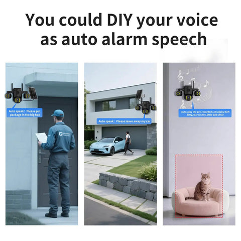 Triple Lens Outdoor Wireless Security Camera Bringing Serious Eyes On Your Property with auto speak features at home entrance.
