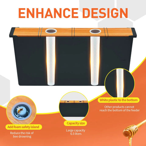 Two Pack Six Point Five L Beehive Feeder With Beeswax Treated Wood Frames showcasing enhanced design and foam safety island.