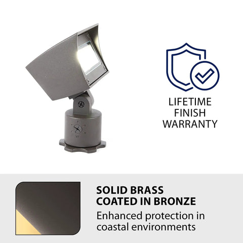 Wall Wash LED Landscape Light 12V with Built In Dimming 3000K Warm White Solid Brass Bronze Coated Housing, side view