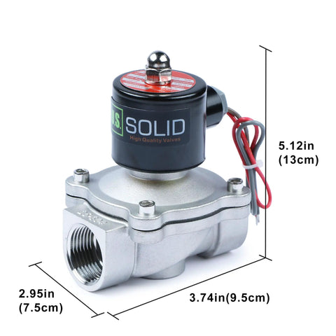 1 Inch 24V AC Stainless Steel Electric Solenoid Valve Normally Closed For Air Water Fuel With Viton Seals, front view with dimensions