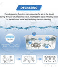 Digital Ultrasonic Cleaner 3 Liter Tank With Heating And Timer Features Smart Degassing showing water and metal parts.
