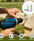 Person using a drill to insert silver screws into wood, showcasing 750 Piece Tiny Screws For Plastic And Metal M1.7 To M3 Kit.