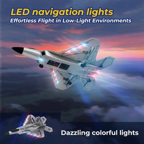 F22 Remote Control Airplane 4 Channel With Lights 2.4G Fighter Jet With Six Axis Gyro Stabilizer for beginners in flight at night