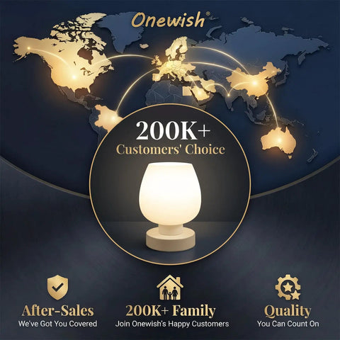 Infographic featuring a table lamp, highlighting global reach and customer choice for Set Of 2 Small Modern Touch Control Table Lamps