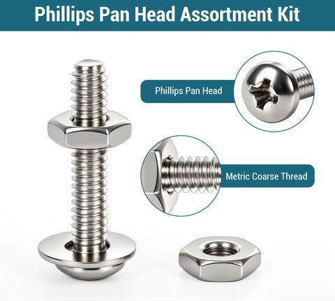 Stainless Steel 304 Hex Flange Bolt Kit 720 Piece Fastener Set For Heavy Duty Hardware Projects Automotive Outdoor DIY Corrosion Resistant Bolts Beefy Great For Auto Repairs, stainless bolt closeup