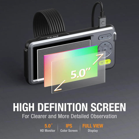 Dual Lens Inspection Camera With 5 Inch IPS Screen And LED Light Dope HD Borescope, highlighting 5-inch display features