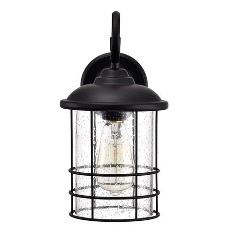 Two Pack Outdoor Wall Lanterns Built To Last With Matte Black Finish Anti Rust Exterior Sconces Clear Seedy Glass Waterproof