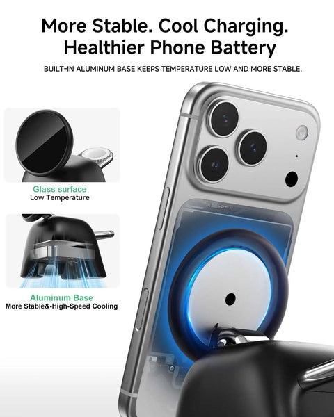 Magnetic Wireless Charging Station With 15W Dope Fast Charging For IPhone 12 Through 17 Pro Max 5W For Apple Watch And AirPods