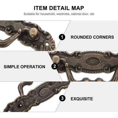 Three Pack Vintage Bronze Cabinet Drawer Pull Handles Set For Wardrobe And Kitchen Cupboard Doors European Retro Style Furniture Knobs With Rustic Hardware Vibe showing detailed features of rounded corners, simple operation, and exquisite design.