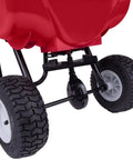 Commercial Walk-Behind Broadcast Spreader With 65 Lb Capacity For Grass Fertilizer And Seeds, pneumatic tires close-up view