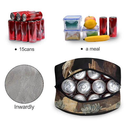 Owl Desert Landscape Insulated Lunch Bag For Women And Men with cans and meal containers