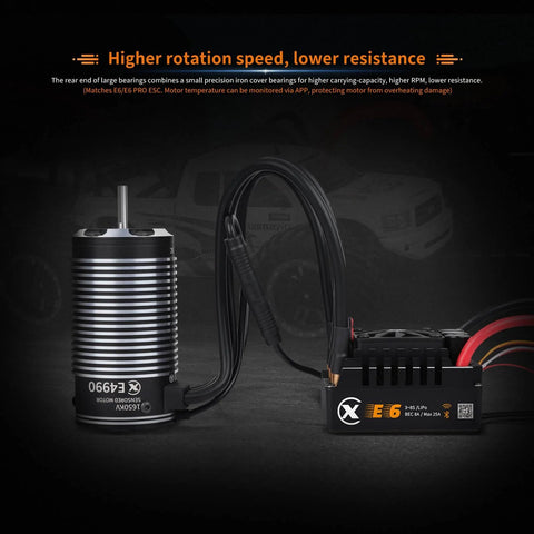 Dope Sensored Brushless RC Car Motor 1650KV For 3-8S LiPo, IP67 Waterproof, shown with wiring and components.