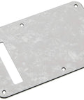 Stratocaster Modern White Moto Backplate And Pickguard Cover For Real Strats, premium celluloid backplate with exact screw hole pattern.