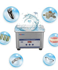 0.8L Ultrasonic Jewelry Cleaner Pro Grade Machine for jewelry, watches, dental instruments, with stainless steel tank.