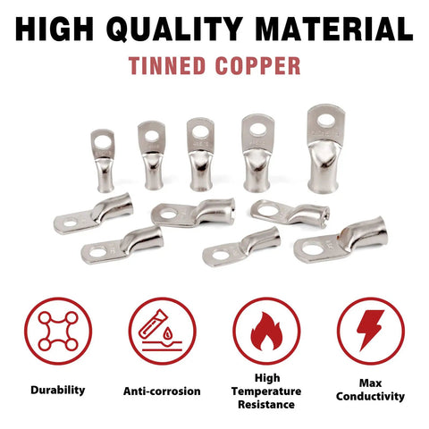 10 Pieces 6 Gauge 5/16 Inch Wire Connectors with Tinned Copper Ring Terminals for Heavy Duty Secure Electrical Connections