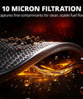 Close-up of 10 micron filtration capturing contaminants for clean fuel in inline fuel filter 10 micron with 6AN 8AN 10AN adapters
