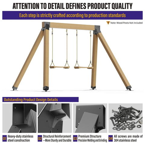 Stainless Steel Swing Bracket Kit For 4x4 Swing Sets, 4 Pack Anchor Leveling Brackets With Mounting Accessories, A Frame Bracket Set, Black, Heavy Duty Built To Last, Rustproof And Waterproof Hardware