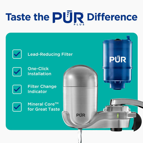 Lead Reducing Faucet Mount Water Filter With Easy Install, 100 Gallon Capacity, NSF And WQA Certified, Stainless Steel Design