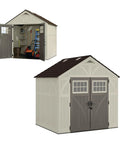8x7 Ft Outdoor Storage Shed With Floor, Lockable Double Doors, Skylights, 378 Cu Ft Resin Weatherproof Garden Shed for Yard Gear