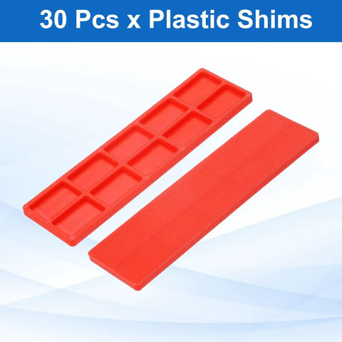 Plastic Flat Shims Set, 30 Pcs For Leveling And Spacing, 4mm Structural Tile And Glazing Shims, Durable Red Plastic Blocks