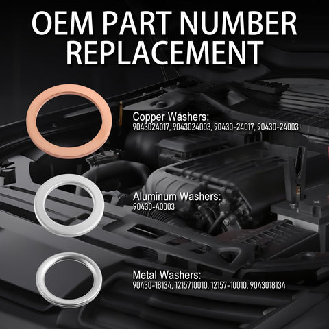 Image showing copper, aluminum, and metal washers from 12Pcs Transfer And Differential Case Drain Plug Crush Washer Kit 3 Types OEM 9043024003.