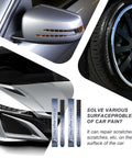 Scratch Removal Pen 2 Pack, Quick Fix For Scratches And Paint Damage, displayed with silver car and tire detail.