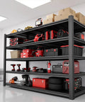 Heavy Duty 5 Tier Garage Shelving Unit Packing 5000 Lbs Metal Storage Rack Adjustable Industrial Workhorse Shelf For Basement Workshop Or Warehouse Organization with tools and storage boxes.