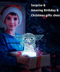 Child holding a Baby Yoda 3D Night Light LED Lamp With Remote And Smart Touch Control Cozy Desk Lamp For Kids Room Decor