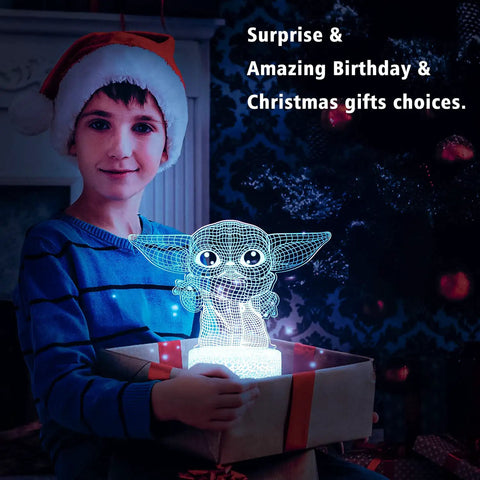Child holding a Baby Yoda 3D Night Light LED Lamp With Remote And Smart Touch Control Cozy Desk Lamp For Kids Room Decor