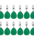 12 Pack Marble Tablecloth Weights With Teardrop Metal Clips, Green Stone Table Cover Pendants For Outdoor Picnics, Family Dinners, And Parties, Durable Clip On Weights To Keep Tables Flat And Stays Put - shown from a top view, displaying the unique green stone design with sturdy metal clips.
