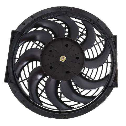 2x 12 Inch Universal Electric Condenser Radiator Cooling Fan High Performance Motor 2250 Rpm 1730 Cfm Heavy Duty Blower view from the front, showcasing fan design.