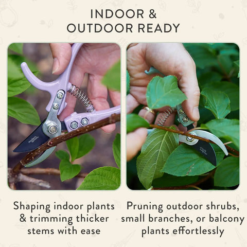 Lightweight Hand Pruners And Pruning Shears With Easy Lock For Garden Gear Yard Work Bypass Carbon Steel Blade Rust Resistant