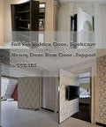 Collage of hidden door pivot hinges for Murphy doors and bookcase entries with 360-degree built tough stainless steel pivot hinge