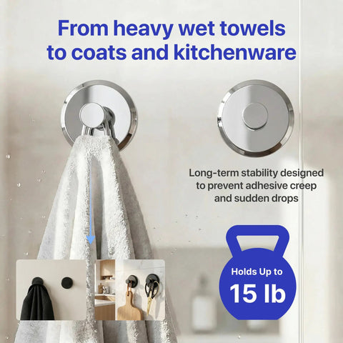 Suction Cup Hooks For Shower And Bathroom Towel Holder 2 Pack No Drilling holding towel on glass surface