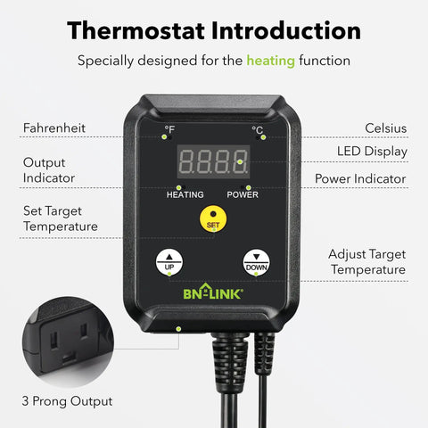 Digital Reptile Thermostat Temperature Controller For Heat Mat 40-108 F 1000W ETL Listed Easy Three Button Setup Plug And Play For Seed Starting Germination Greenhouse Incubator Brooder Brewing And Reptile Tanks