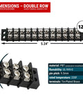 Double Row 12 Circuit Screw Terminal Block Junction Strip With Barrier 300V 20A, tin-plated brass terminals, nickel screws