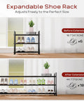 Expandable 3-Tier Shoe Rack For Closet And Entryway, Adjustable From 18 To 44 Inches, Fits 15-18 Pairs, Heavy-Duty Metal Black Shoe Organizer