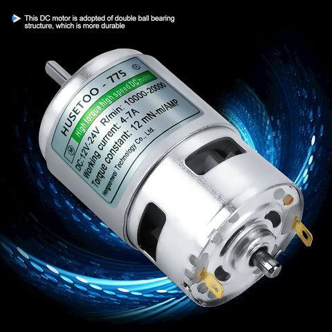 Beefed Up 12V High Torque DC Motor Upgrade Kit With Bracket, Dual Ball Bearings, 20,000 RPM, Quiet Operation, shown in close-up