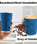 12 Oz Insulated Paper Cups With Ripple Wall For Hot Or Cold Beverages, 50 Count Blue Disposable Cups No Lids, Corrugated 3 Layer Design To Grab And Go, Great For Home, Office, Parties, Travel, Picnics And Daily Use.