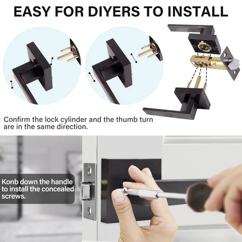 Installing Heavy Duty Hall And Closet Door Lock With Brushed Bronze Lever, Zinc Alloy, Keyed Deadbolt, Thumb Turn.