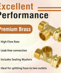 GHT 3/4 Hose Tee Adapter For Outdoor Faucets And Bibs 2 Way Garden Hose Splitter With Female To Male To Male Fittings Easy Flow Redirect For Lawn Care And Yard Projects, brass