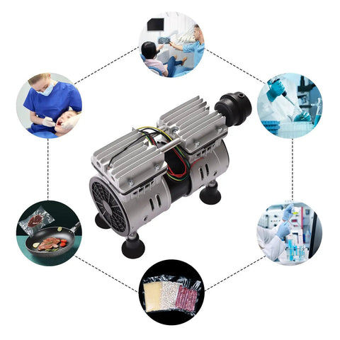 Heavy-Duty 110V Mini Diaphragm Vacuum Pump, 550W Oil-Free Lab Air Compressor, 3.6 CFM with related applications.