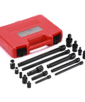 18-Piece Drive Socket Set With Adapters, Extensions, Universal Joints And Impact Coupler displayed with red case.